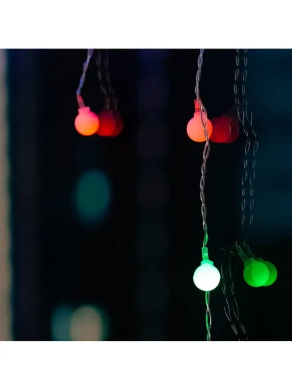 Гирлянда &laquo;Бахрома&raquo; 1.8&times;0.5 м с насадками &laquo;Шарики&raquo;, IP20, прозрачная нить, 48 LED, свечение мульти (RG/RB), мигание, 220 В