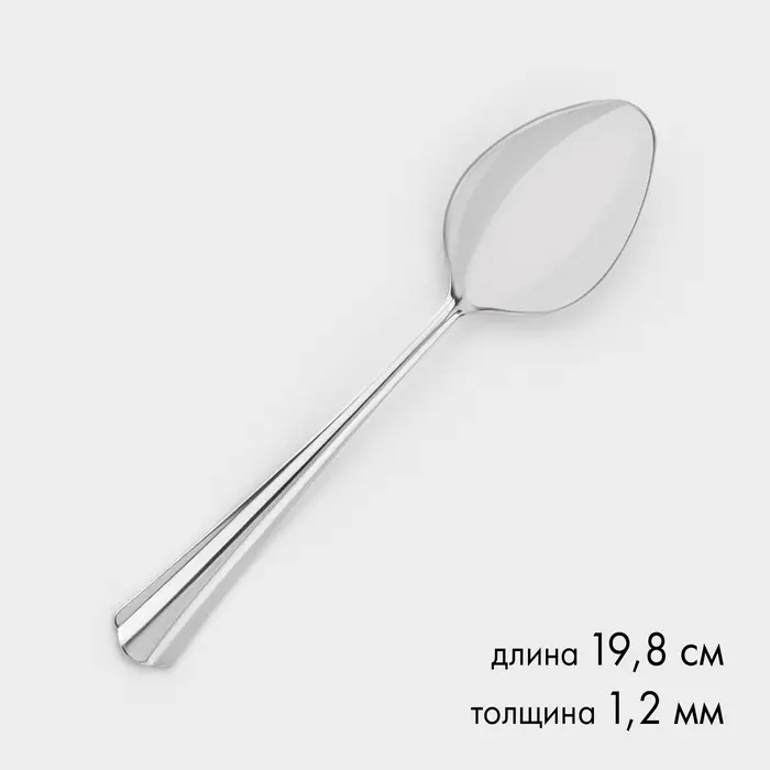 Ложка столовая, длина 19.8 см, толщина 1.2 мм, упрощённой обработки, цвет серебряный