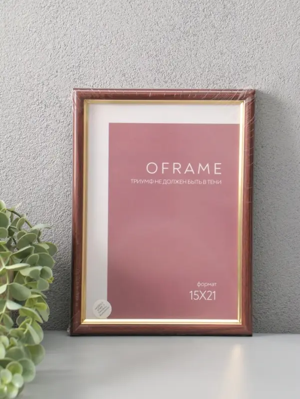Фоторамка для фото 15х21 см "Oframe", пластик, бук с золотом, (пластиковый экран)