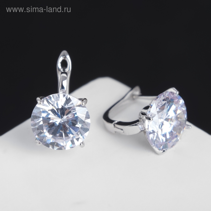 Серьги со стразами «Большой бриллиант», d=1 см, цвет белый в серебре Серьги со стразами «Большой бриллиант», d=1 см, цвет белый в серебре