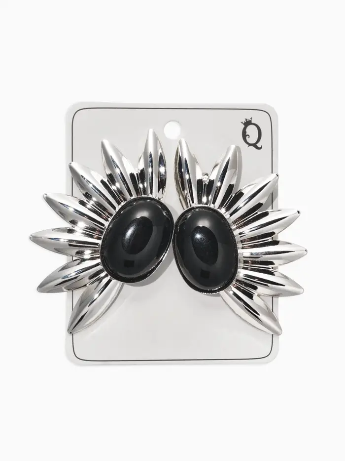 Серьги "Полусолнце", цвет чёрный в серебре