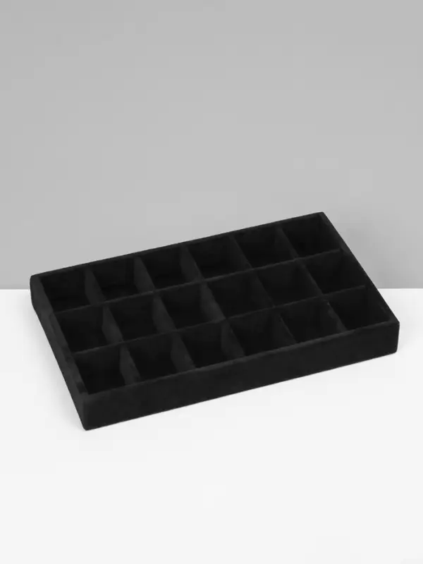 Подставка для украшений QF, 18 ячеек, флок, 21&times;12.3&times;2.5 см, чёрная