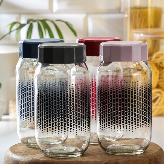 Банка стеклянная для сыпучих продуктов «Круги», 950 мл, цвет МИКС Банка стеклянная для сыпучих продуктов «Круги», 950 мл, цвет МИКС