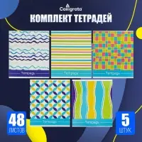Тетради 5 штук, 48 листов в линию &laquo;Орнамент&raquo;, обложка мелованный картон, блок №2, белизна 75% (серые листы)