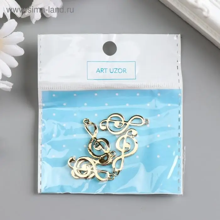 Металлический элемент, декоративная подвеска &laquo;Арт Узор. Скрипичный ключ&raquo;, золото, 2.9&times;1.3 см