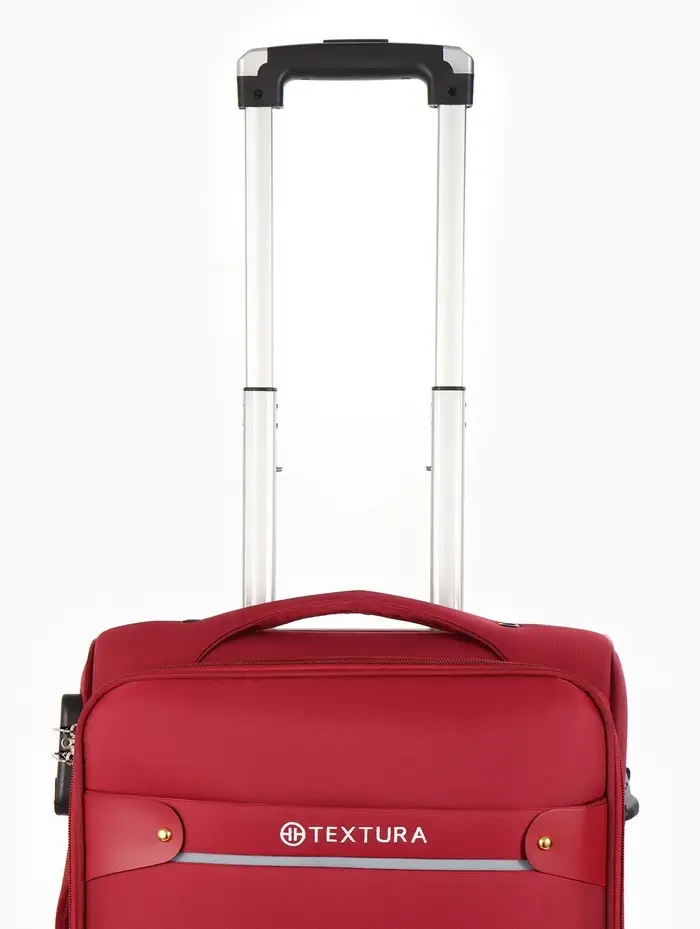 Чемодан 20",Текст,36*25*58,отд на молнии,1 нар/карм, увелич,код замок,4 колеса, красный