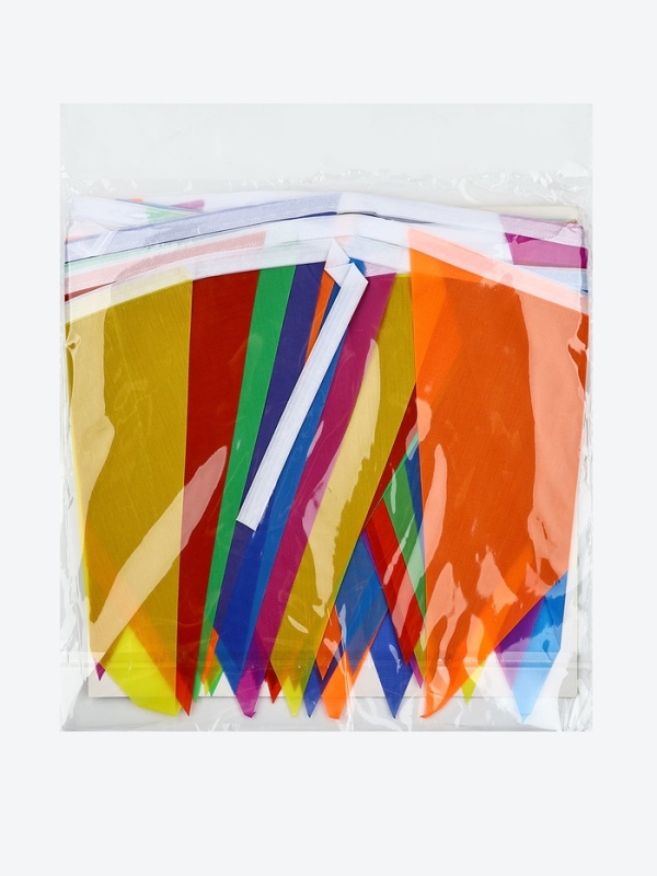 Гирлянда на ленте текстильная  Гирлянда на ленте текстильная "Цветные флажки", дл. 10 м