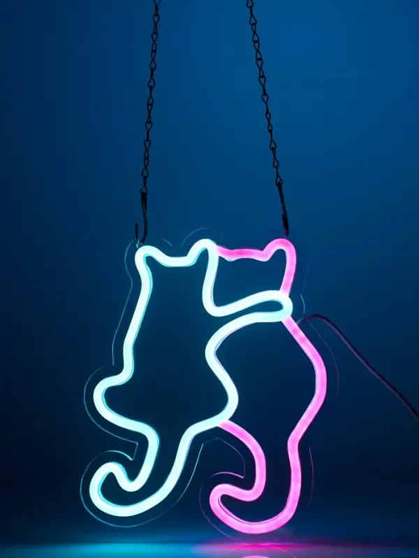 Неоновая вывеска &laquo;Котики&raquo;, 21&times;26 см, от USB, свечение голубое, розовое