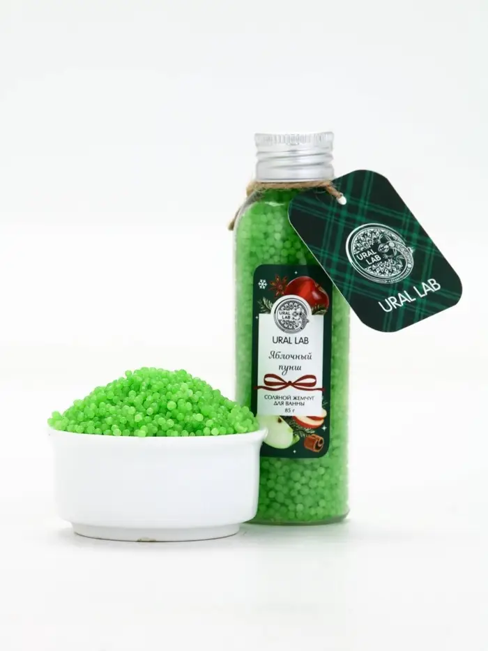 URAL LAB Жемчуг для ванны во флаконе, 85 г, аромат яблочный пунш, URAL LAB