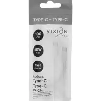 Кабель VIXION PRO VX-27c, Type-C -Type-C, 60W, 3А, 1 м, белый