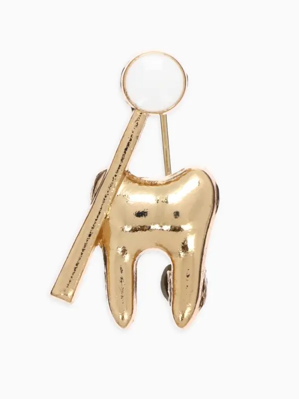 Брошь &laquo;Зуб с зеркалом&raquo;, белая в золоте