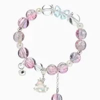 Браслет с подвесками "Сахарный" лошадка, шар №10/8, цвет фиолетово-розовый в серебре