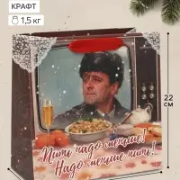 Пакет подарочный квадратный &laquo;С Новым годом&raquo;, Мосфильм, Ирония Судьбы, 22&times;22&times;11 см