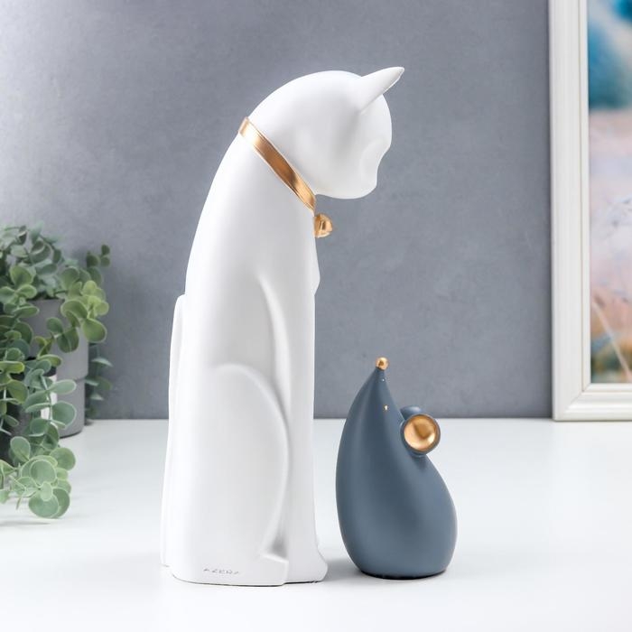 Сувенир полистоун Сувенир полистоун "Кошки-мышки" бело-серый набор 2 шт 14х7х8 см 31х9х10 см