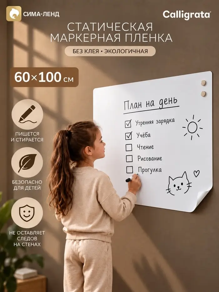 Доска магнитно-маркерная белая клеевая 60 х 100 см (электростатическая ) CALLIGRATA