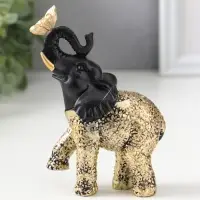 Сувенир полистоун "Чёрный слоник с бабочкой на хоботе" с золотом 4х9х12,5 см