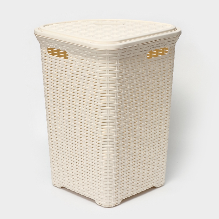 Корзина для белья угловая с крышкой «Ротанг», 60 л, 40×40×58 см, цвет слоновая кость Корзина для белья угловая с крышкой «Ротанг», 60 л, 40×40×58 см, цвет слоновая кость