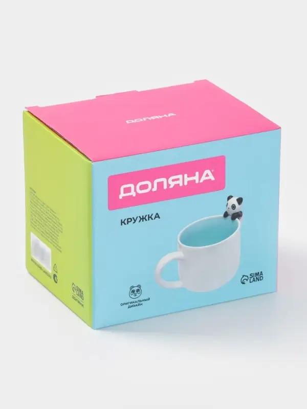 Кружка Доляна &laquo;Пандочка&raquo;, 400 мл, керамика, с фигуркой, белая, бирюзовая