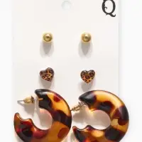 Серьги QF &laquo;Леопард&raquo;, набор 3 пары, кольца, цветной в золоте
