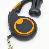 Рулетка - поводок "Косточка", с контейнером для пакетов, трос 3 м, чёрная/оранжевая