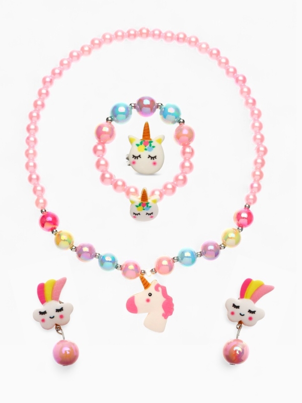 Набор детский Набор детский "Выбражулька" единорог 4 пр-та: кулон, браслет, кольцо, клипсы цв. разноц