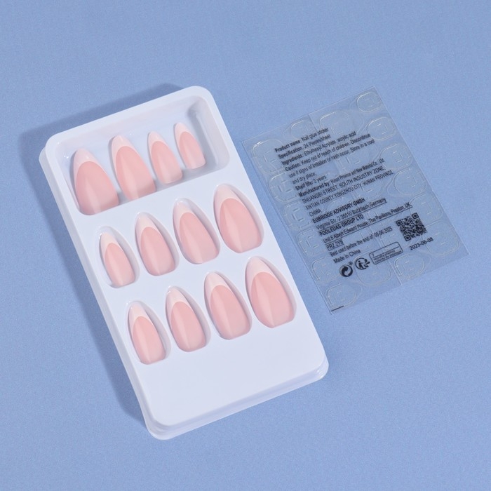 Накладные ногти &laquo;Classic French&raquo;, 24 шт, с клеевыми пластинами, форма миндаль, цвет нежно-розовый/белый