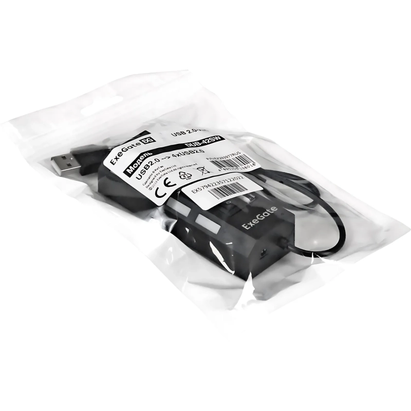 Концентратор USB хаб ExeGate (EX293977RUS) DUB-42SW 4-в-1 черн