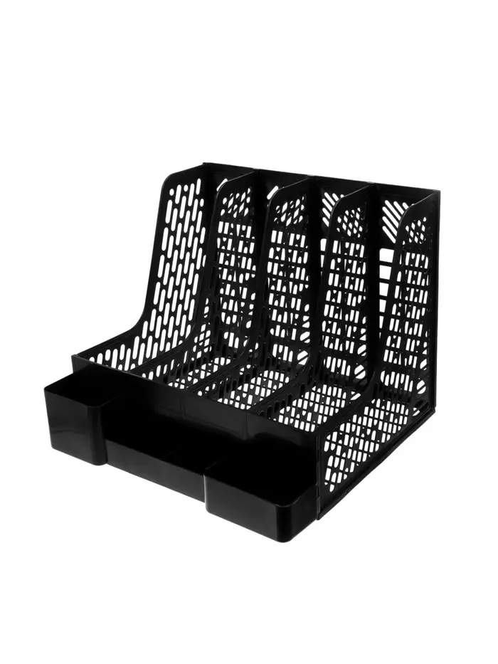 Лоток для бумаг Calligrata с отделениями для пишущих принадлежностей, вертикальный, 4 отделения, чёрный