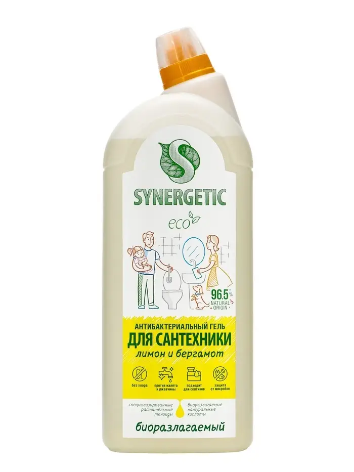 Средство для сантехники Synergetic "Кристальная Чистота",Лимон и бергамот 1,5 л