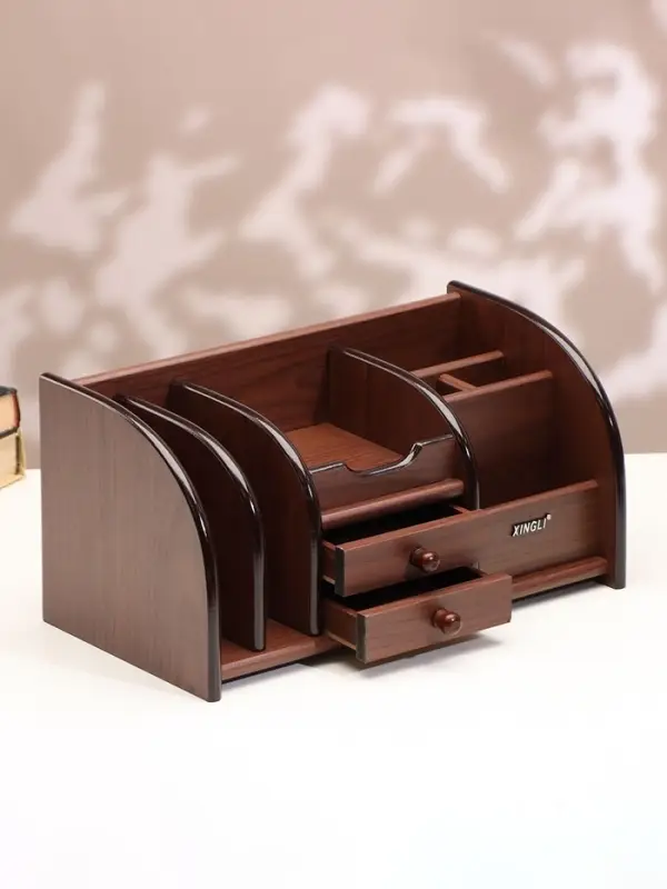 Органайзер 7 секций, 2 выдвижных ящика, серия Орех с кантом темным, 16&times;30&times;15 см