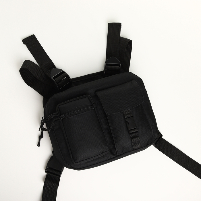 Сумка нагрудная на молнии, 2 наружных кармана, цвет чёрный Сумка нагрудная на молнии, 2 наружных кармана, цвет чёрный