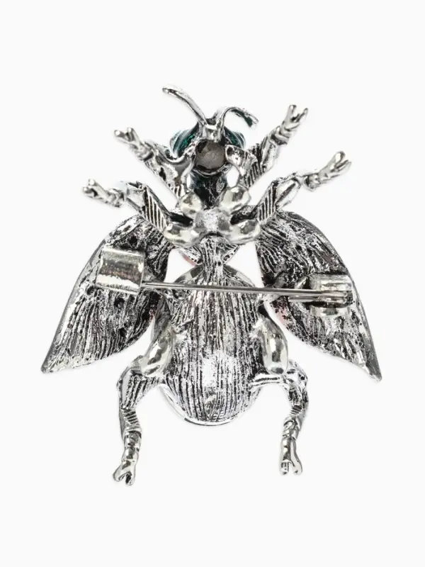 Брошь &laquo;Муха", резные крылья, цвет зелёно-розовый в черёном серебре