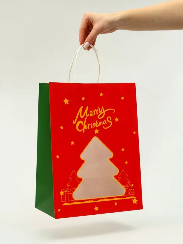 Пакет подарочный бумажный с окном «Ёлка» 26×35×16 см, крафт красный Пакет подарочный бумажный с окном «Ёлка» 26×35×16 см, крафт красный
