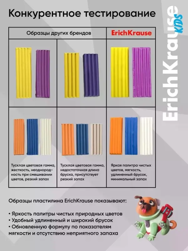Пластилин 10 цветов, 180 г, ErichKrause "Kids Space Animals", со стеком, в картонной упаковке