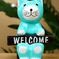 Сувенир "Кот с табличкой WELCOME" дерево 8х4х10 см, цв. бирюзовый