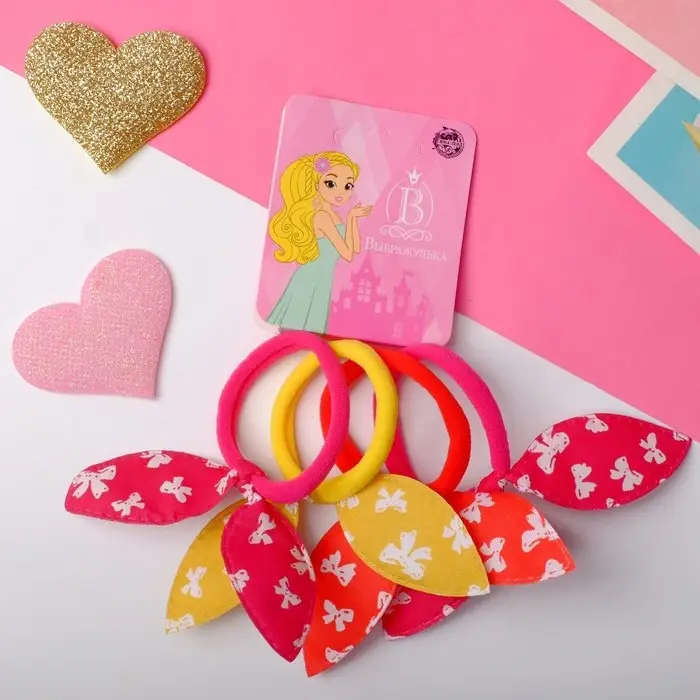 Резинка для волос "Веселые ушки" (набор 4 шт) бантик, микс