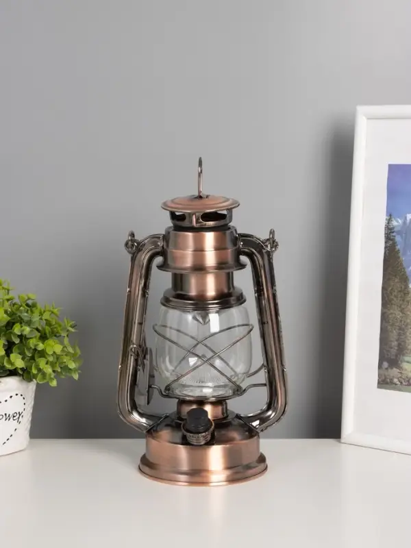 Ночник декоративный LED, аккум 5800mAh 3,7V "Фонарь" регулятор яркости бронза 11,5х16х24 см   109144