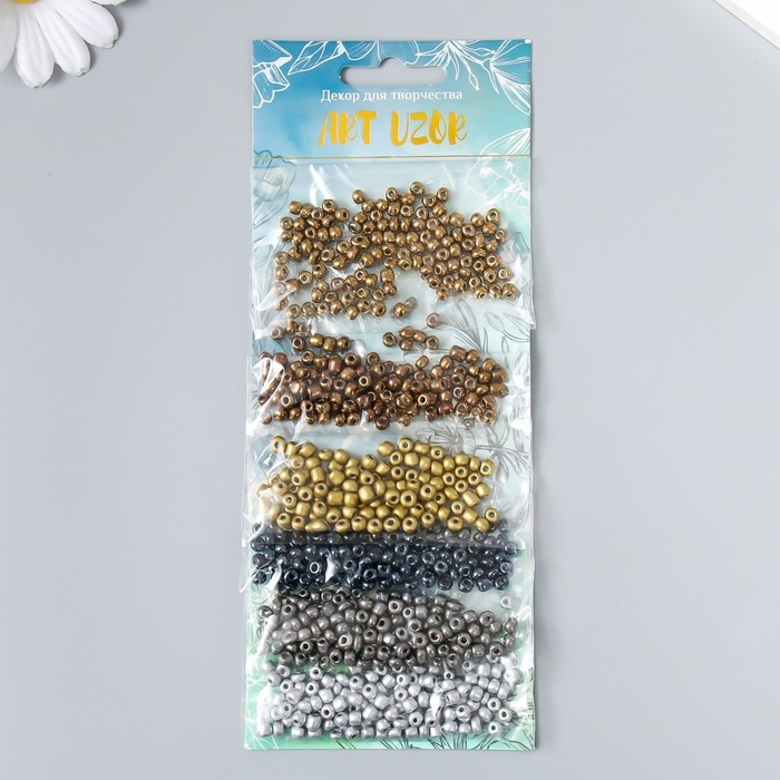 Бисер круглый размер 6/0  Бисер круглый размер 6/0 "Серебро, золото, бронза и чёрный" 6 цветов х 10 грамм