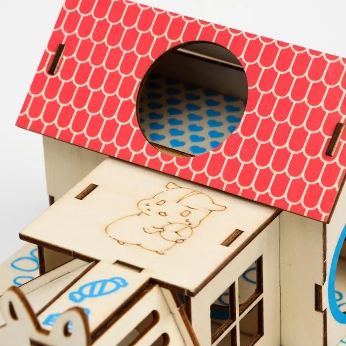 Комплекс-площадка для грызунов, 19&times;14 см, 2 домика и горка, фанера