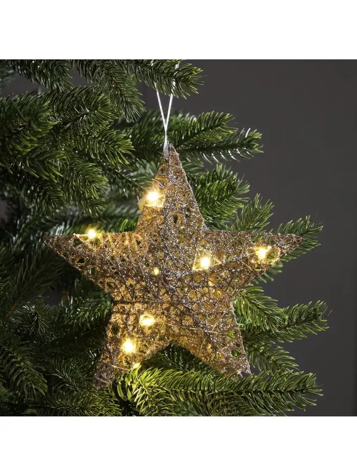 Подвеска световая &laquo;Звезда золотистая&raquo;, 20&times;20&times;5 см, 10 LED, от батареек AG13&times;3, свечение тёплое белое