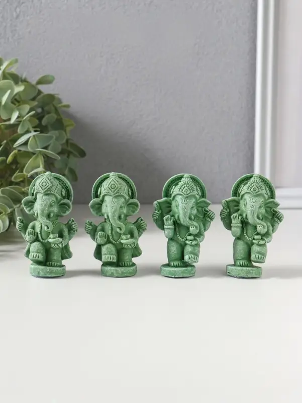 Сувенир полистоун "Ганеша" набор 4 шт зелёный 2,8х4х6,2 см