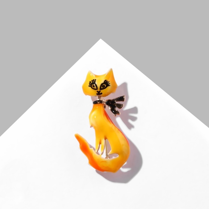 Брошь «Кошечка» с бантиком, цвет жёлтый в золоте Брошь «Кошечка» с бантиком, цвет жёлтый в золоте