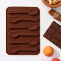 Форма для шоколада Доляна &laquo;Ложечки&raquo;, силикон, 13,5&times;9,5&times;0,7 см, 6 ячеек (8,3&times;1,8 см), цвет коричневый