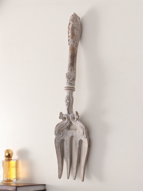 Панно интерьерное полистоун  Панно интерьерное полистоун "Винтажная вилка" белая патина 11х46х4,5 см