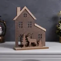 Фигура деревянная &laquo;Изба с оленями&raquo;, 20&times;6&times;25 см, 5 LED, от батареек CR2032&times;1, свечение тёплое белое