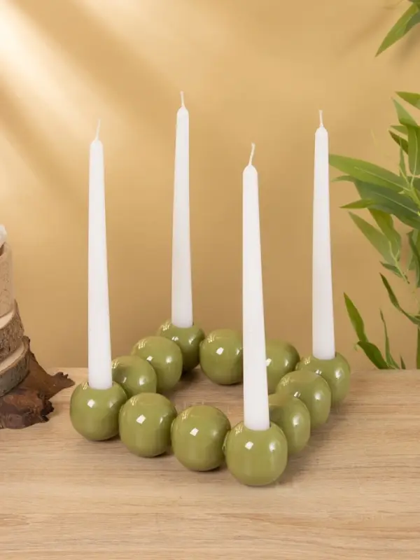 Подсвечник на 4 свечи «Бусы», с 12 сферами, 20.5×20.5×5.5 см, авокадо