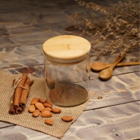 Банка стеклянная для сыпучих продуктов с бамбуковой крышкой BellaTenero «Эко», 450 мл, 8,5×10,5 см