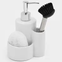 Дозатор для моющего средства Доляна &laquo;Милитари&raquo;, 370 мл, с губкой и щёткой, белый