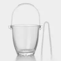 Ведро для льда с ручкой и щипцами Paşabah&ccedil;e Sylvana, 650 мл, h=13 см, стекло, прозрачное