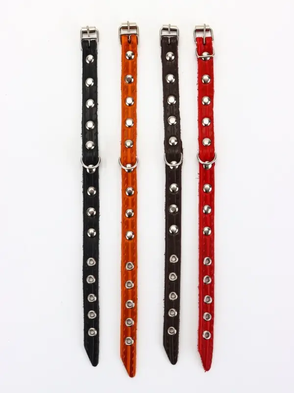 Ошейник кожаный однослойный украшенный, 1,2 см, ОШ 20-26 см микс цветов